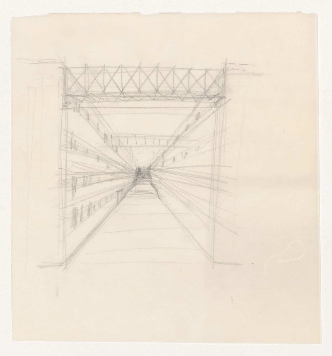 Sketch perspective for Casa dello studente, Trieste, Italy