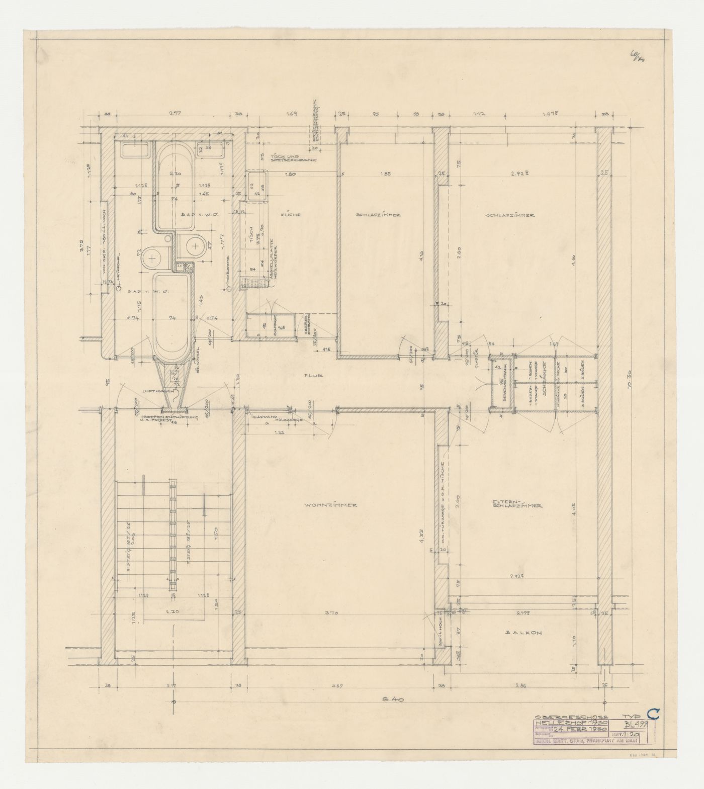 First floor plan for a type C housing unit, Hellerhof Housing Estate, Frankfurt am Main, Germany