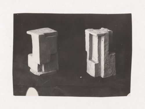 Photograph of a student model by Gusev and an unidentified student on the topic "Finding the Expressiveness of Form of the Simplest Geometrical Configuration: Parallelepiped" for the "Space" course at the Vkhutemas, Moscow