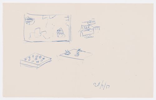 Sketches for dwellings and building possibly in Chandigarh, India