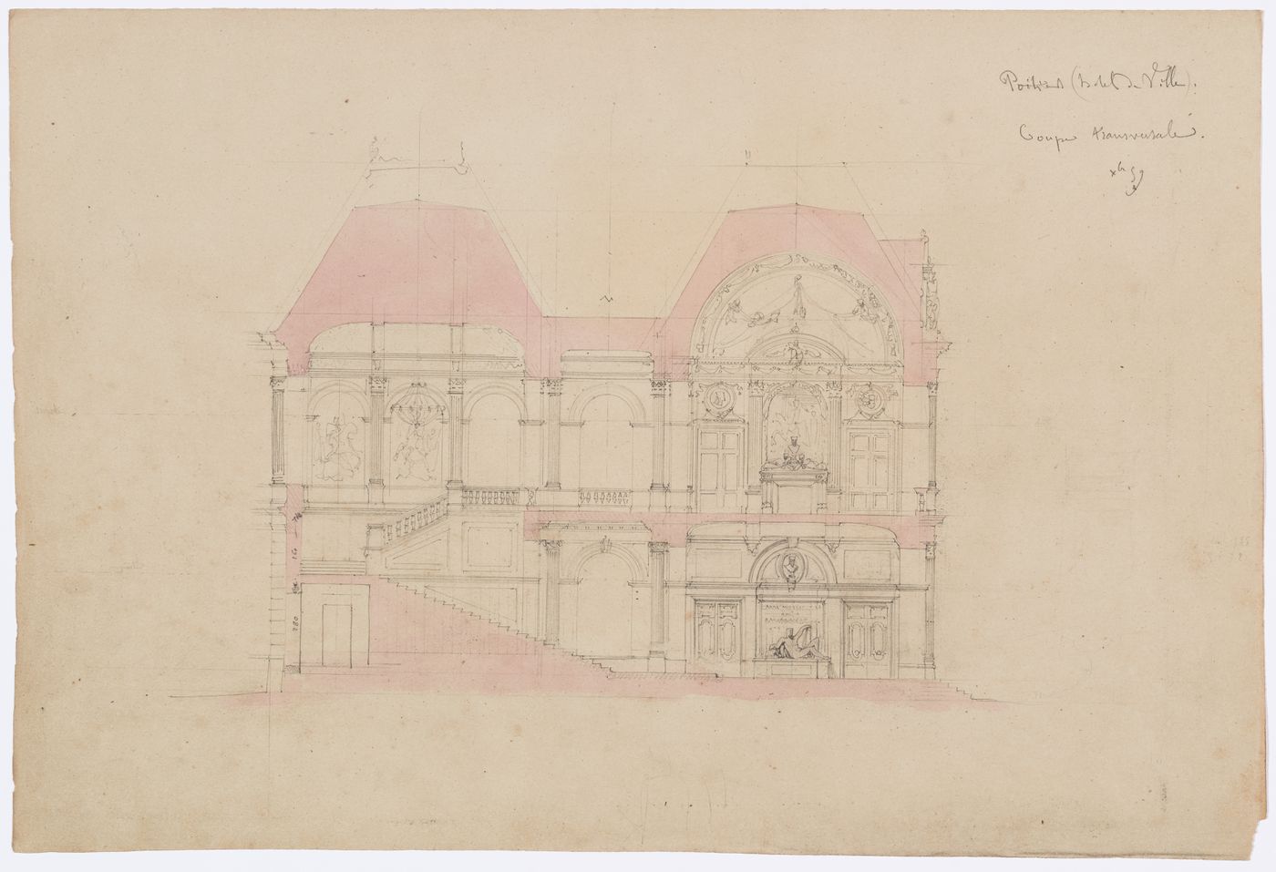 Project for a Hôtel de ville, Poitiers: Cross section