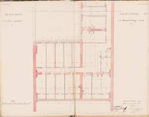 Contract drawing for the Hôtel du Timbre for Monsieur Le Comte, 7 rue de la Paix, Paris: Plan for the "6e étage" for the "2e appartment"