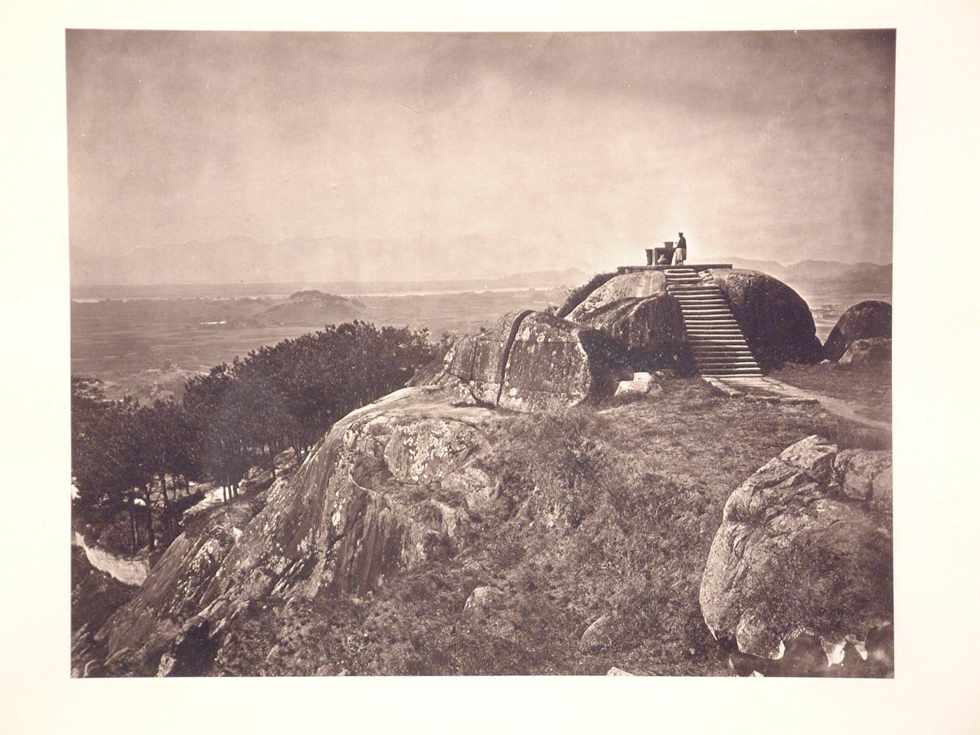View of the Altar of Heaven showing a valley and the Min River in the background, Foochow (now Fuzhou), China
