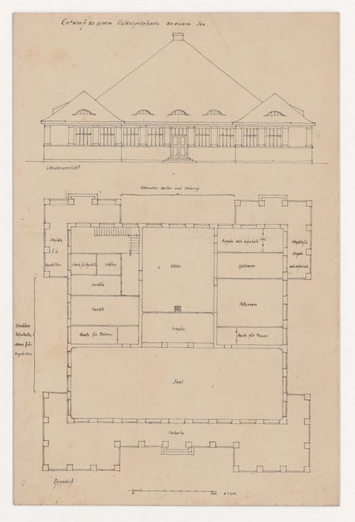 Project for a community dining hall by a lake