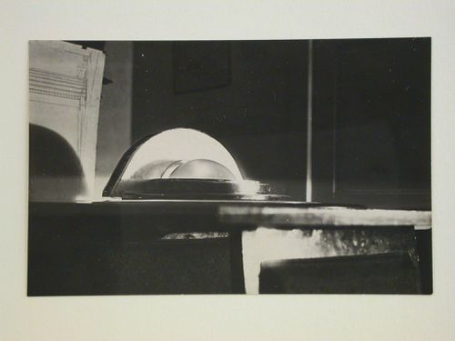 Photograph of a glass and metal [?] model for the first round of competition for a "synthetic theater" in Sverdlovsk, Soviet Union (now Ekaterinburg, Russia)