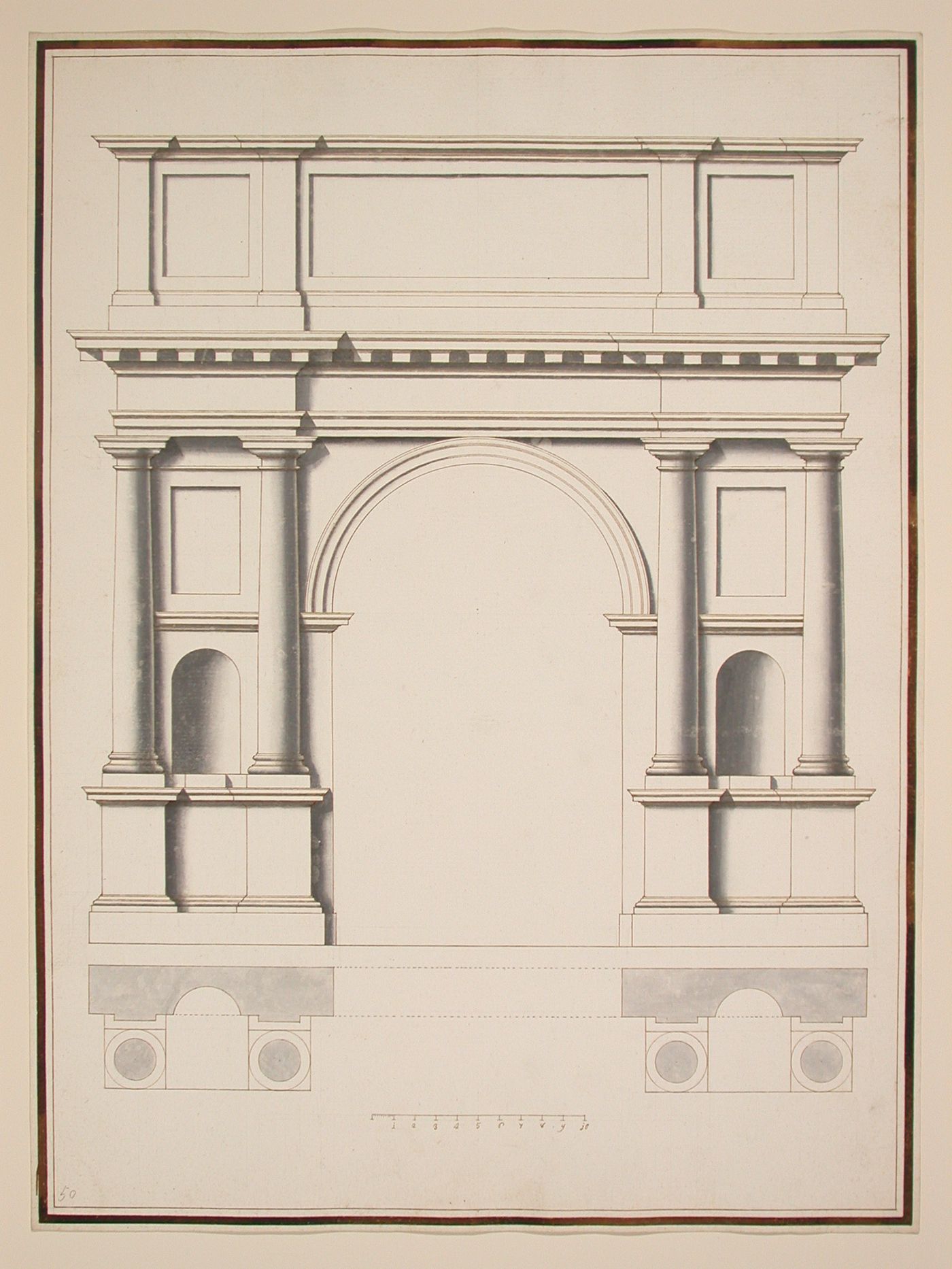 Plan and elevation of the Arco Valaresso, Padua