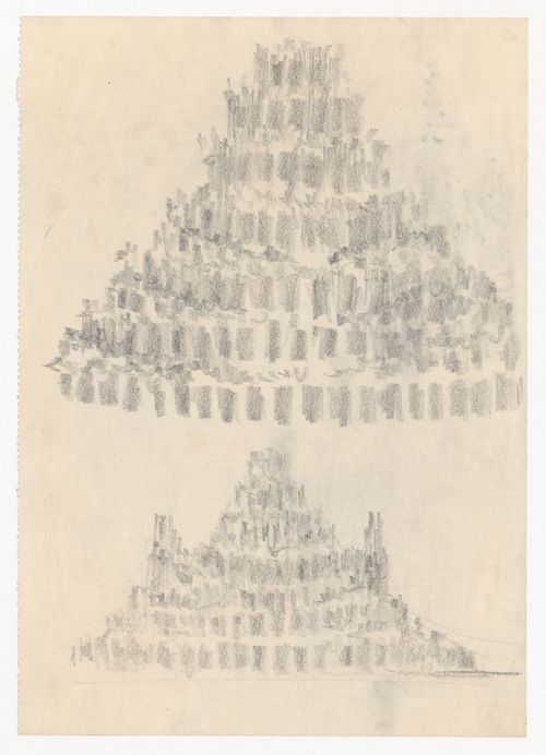 Two massing sketches for the Festival Theatre, Salzburg.