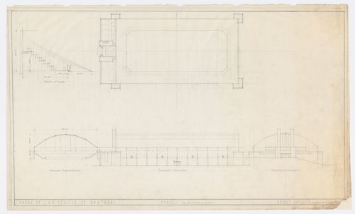 Plan, élévation et coupe, Aréna, Université de Montréal, Montréal, Canada (1925)