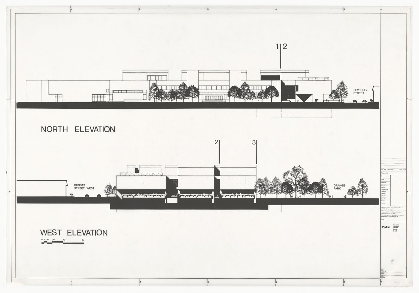 North and west elevations for Art Gallery of Ontario, Stage II Expansion, Toronto