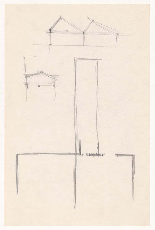 Partial sketch plan for a campus building and partial sketch elevations for skylights for Illinois Institute of Technology