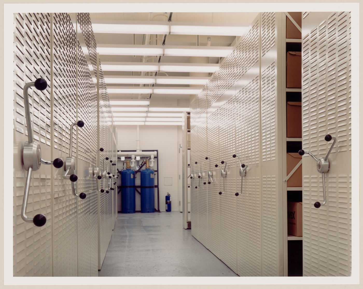 Interior view of the Archives Collection storage vault on level 2, Canadian Centre for Architecture, Montréal, Québec