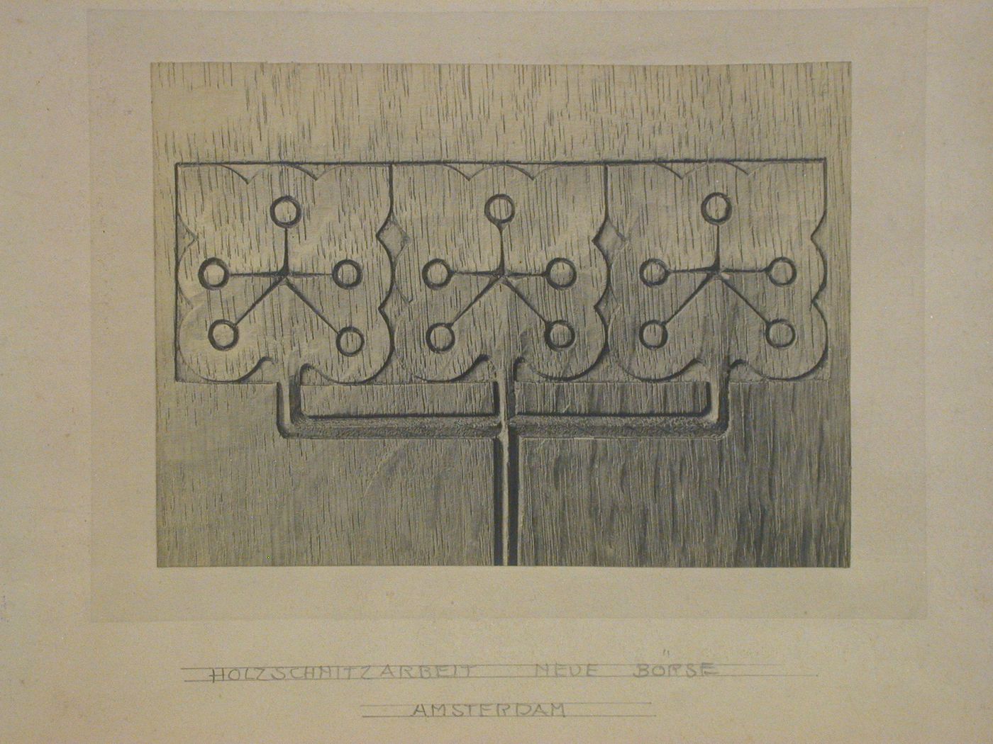 View of a carved wooden door of a built-in cabinet in the Assembly Room for the Society of Corn Merchants, Beurs [Stock Exchange] (also known as the Koopmansbeurs [Merchant Stock Exchange] or Beurs van Berlage), Amsterdam, Netherlands