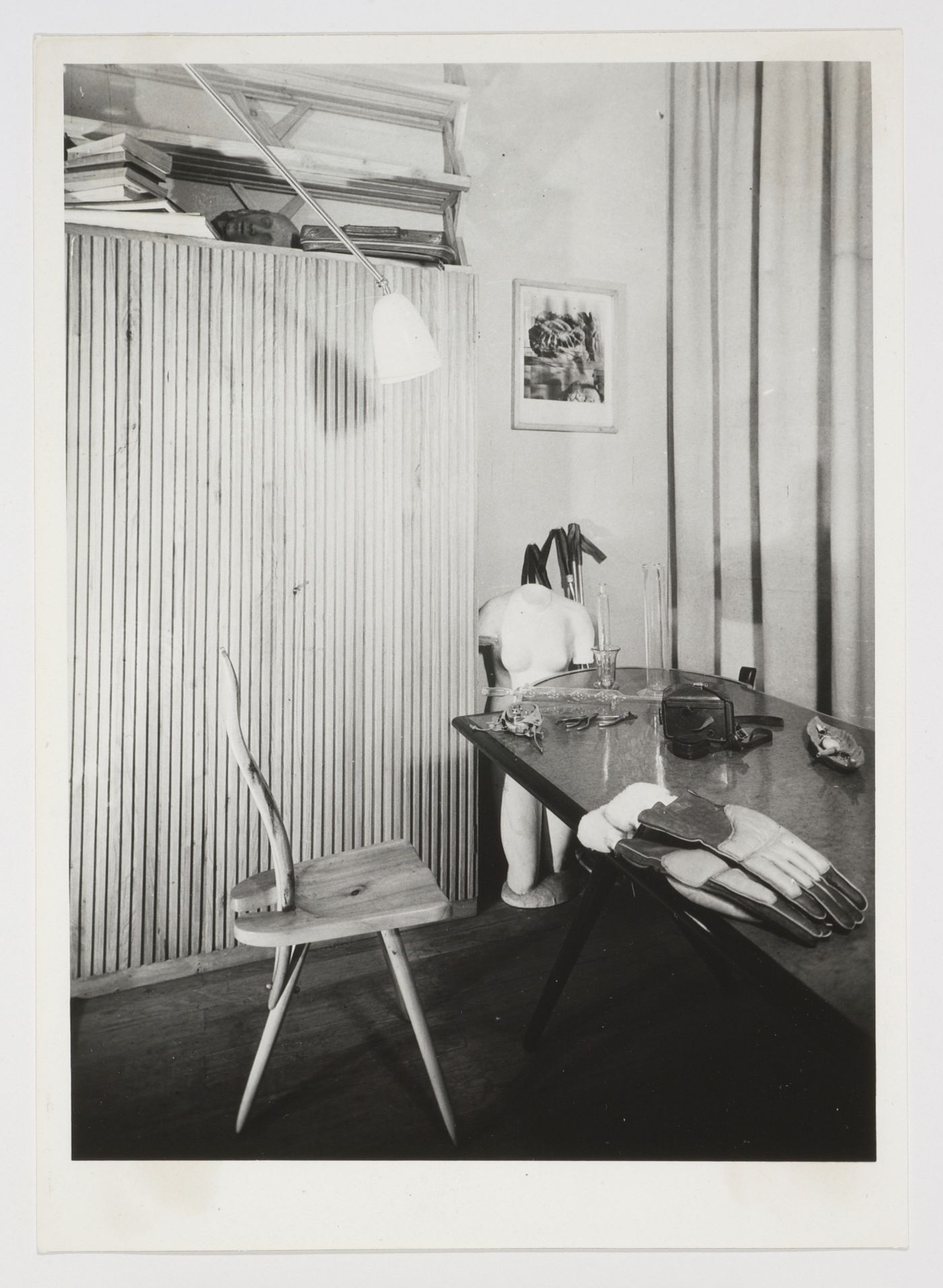 Interior view of Allegio Mollino with staged objects related to the architect's life, Turin, Italy