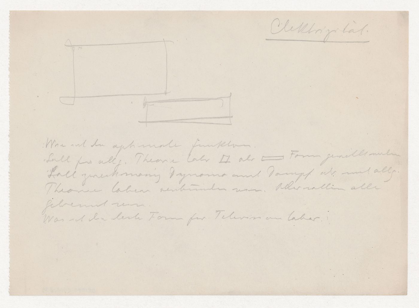 Notes with an unidentified conceptual sketch, possibly for the electrical engineering facilities for Illinois Institute of Technology
