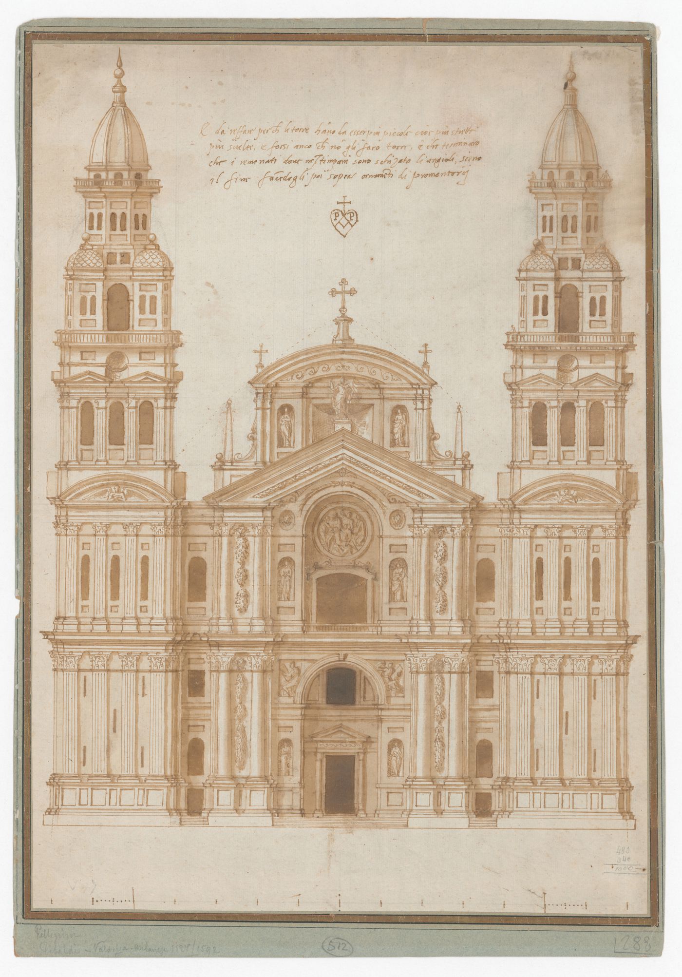 Elevation for the façade of a cathedral dedicated to Cristo Risorto or il Redentore