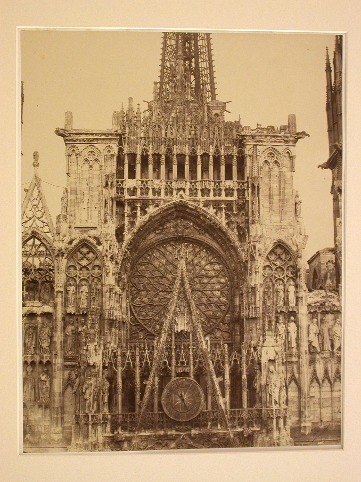 Detail of west façade, excluding portal, and top of spire, Rouen, France