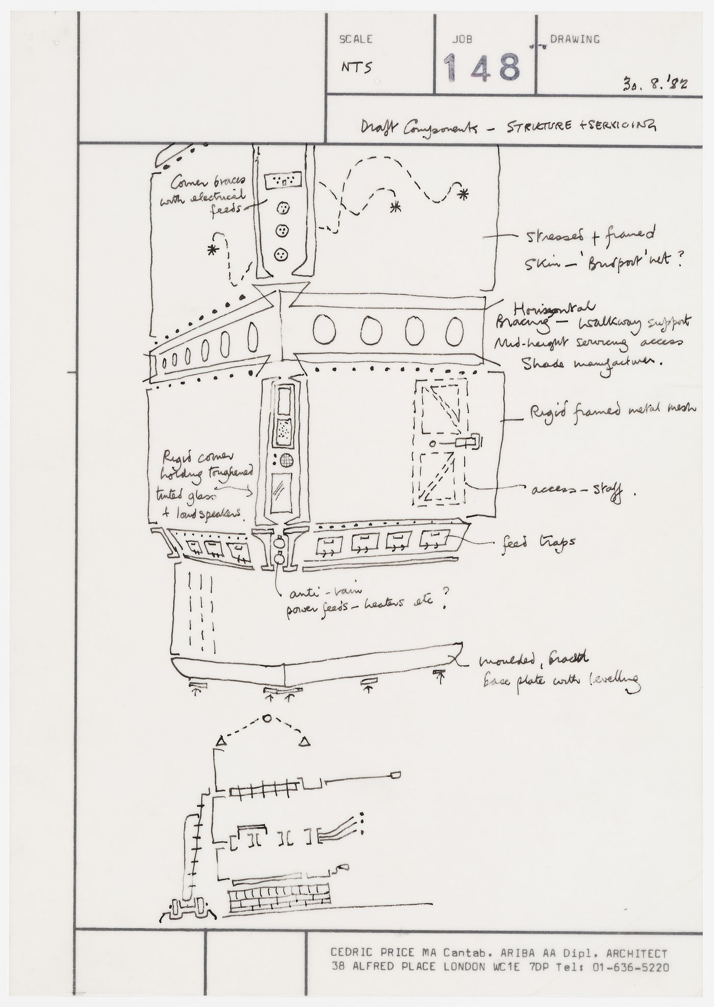 CP Aviary: conceptual drawing showing components of structure and servicing