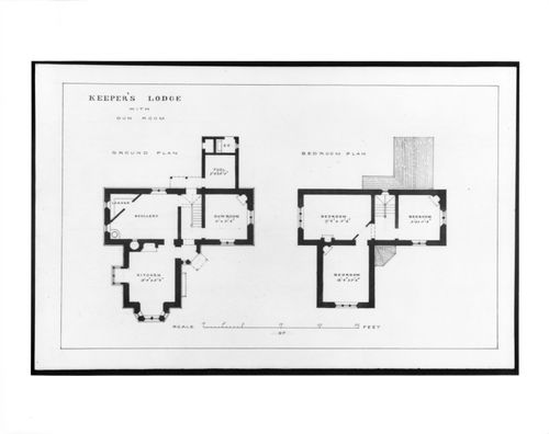 Ground and first floor plans for the Keeper's Lodge, Estate of Charleville Castle, Tullamore, County Offaly, Ireland