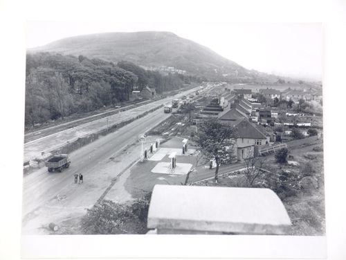 View from batching plant looking south to new Baglan Roundabout, Port Talbot Bypass, Glamorgan, Wales