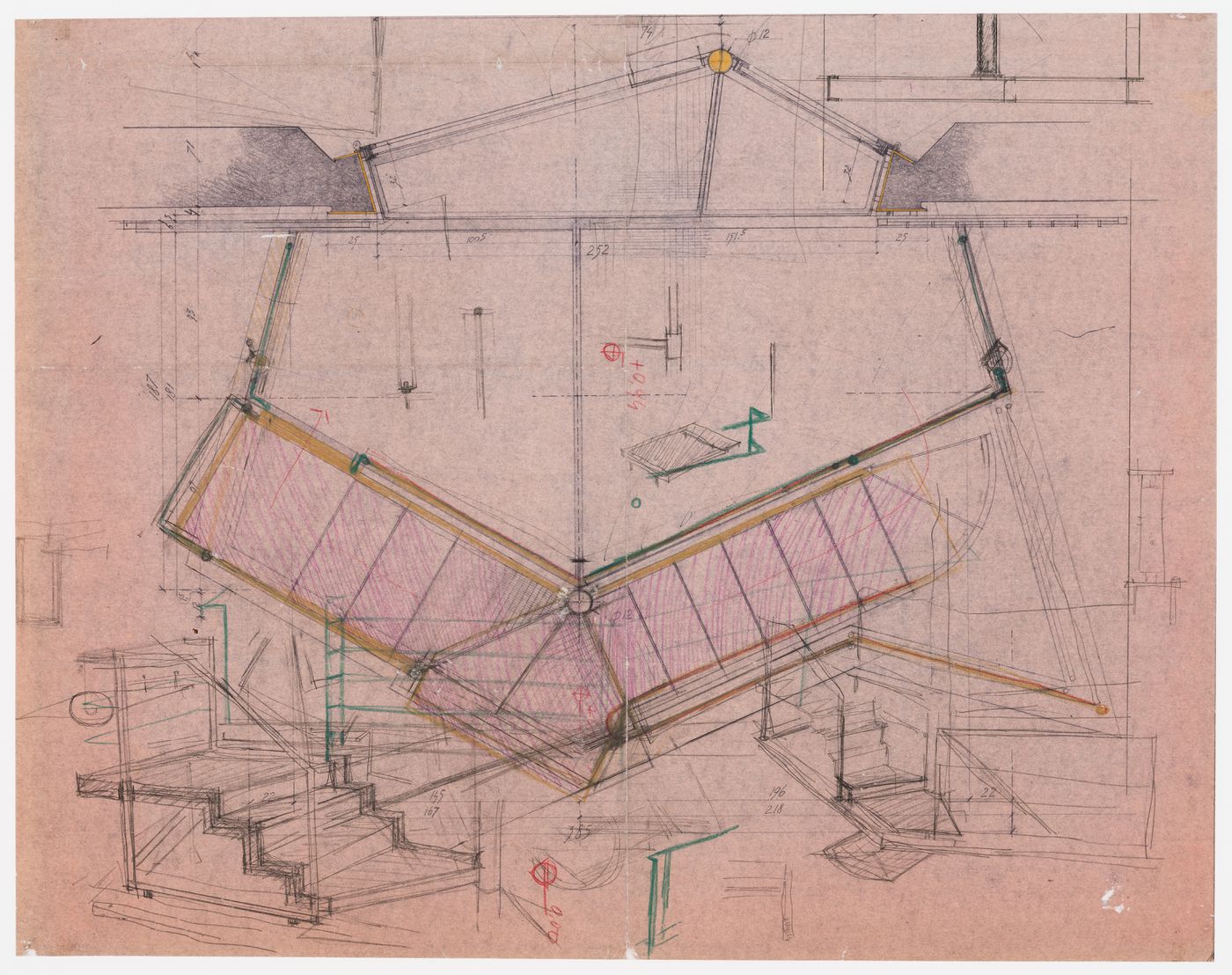 Plan of the loggia in the garden for Casa Frea, Milan, Italy