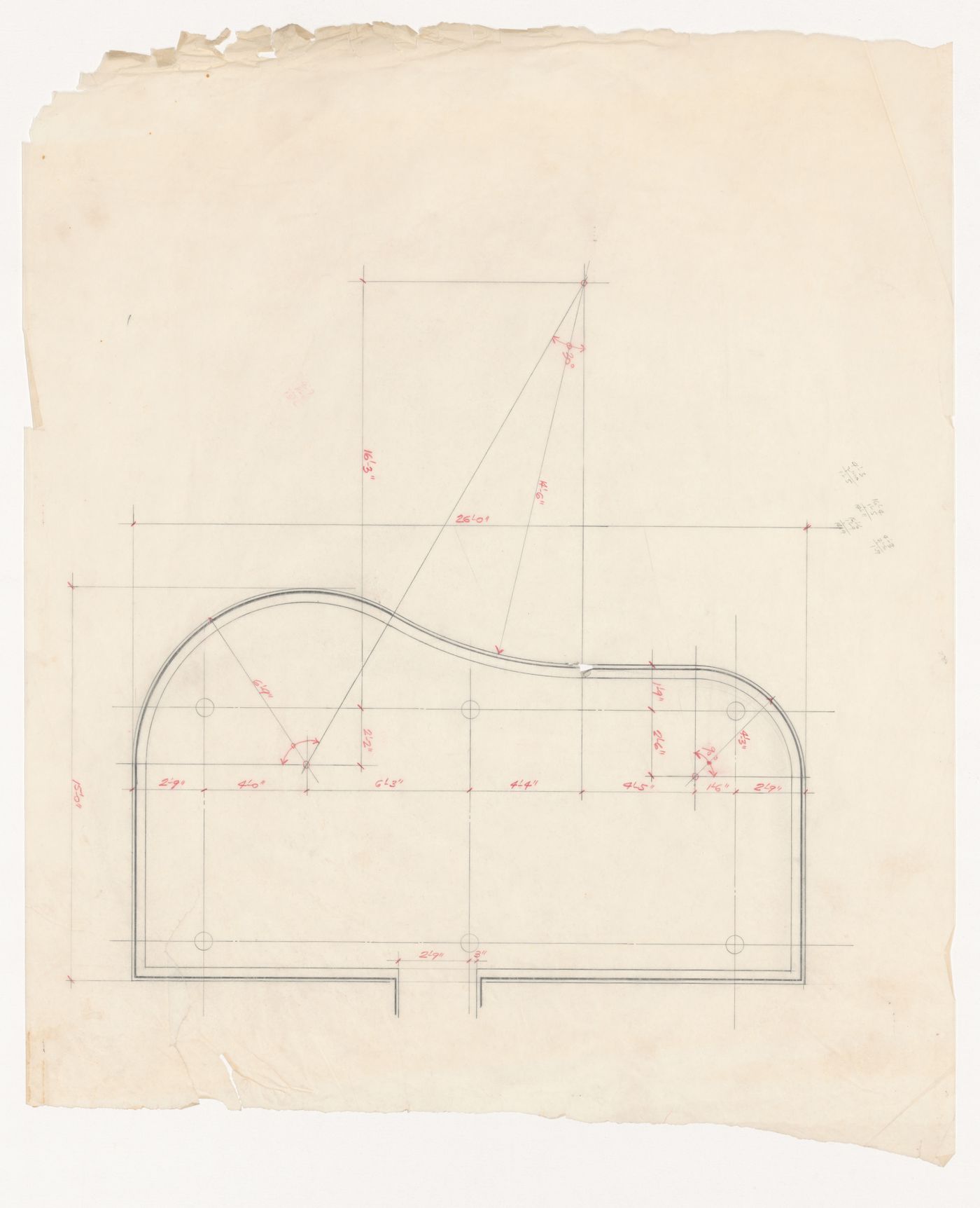 Plan with annotations for Wall House 2 (Bye House)