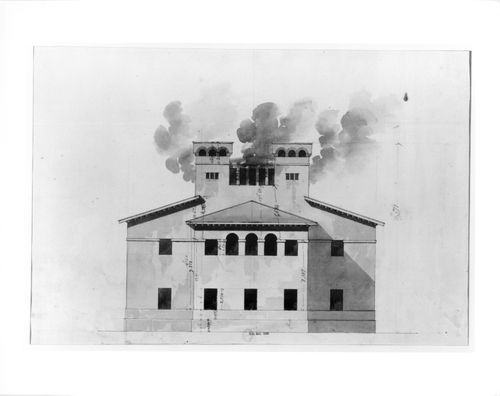 Rear elevation for one of the buildings of the Abattoir de Rochechouart, Paris, France