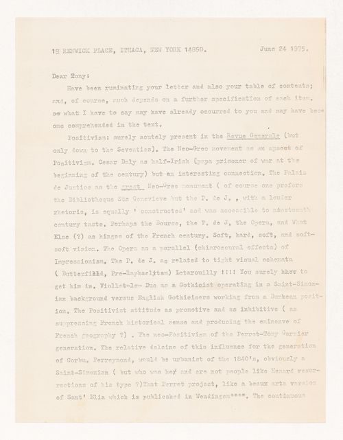 Letter from Colin Rowe to Anthony Vidler