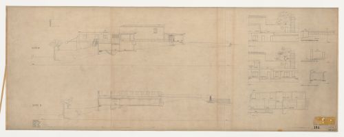 Sections 8 to 12 and elevations for a lavatory for the Woodland Crematorium, Woodland Cemetery, Stockholm, Sweden