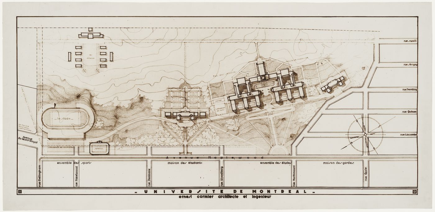 Plan d'ensemble, Pavillon principal et campus, Université de Montréal, Montréal, Canada (1924-1947)