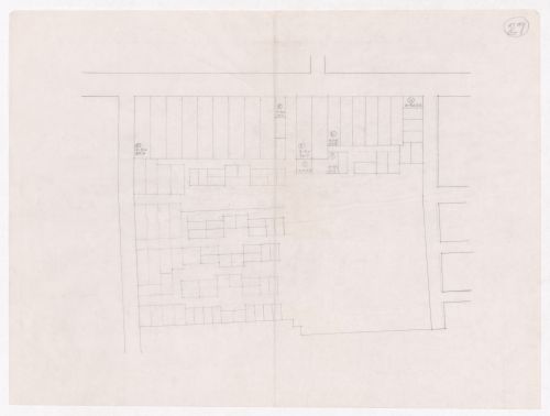 Sketch showing plots layout development for Minimum Cost Housing Group's plot in Aranya township, India, for Aranya Housing Project