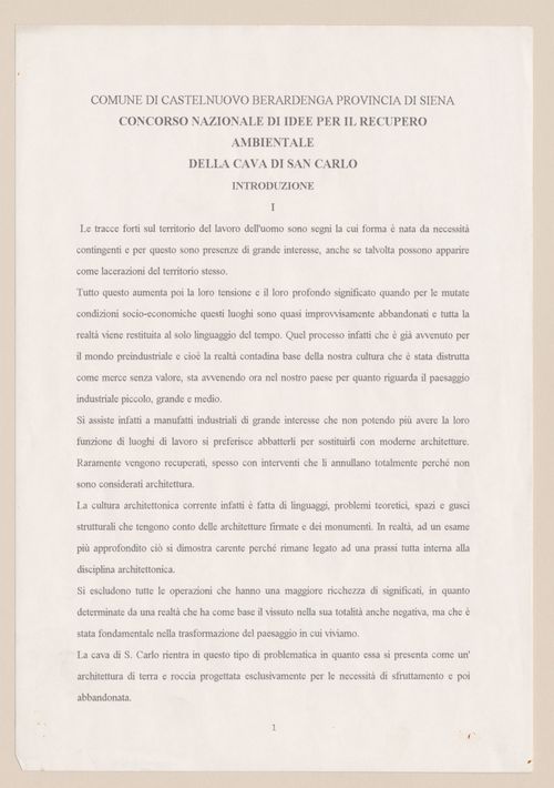 Project description for Riqualificazione cava di San Carlo [Redevelopment San Carlo quarry], San Vincenzo, Livorno, Italy