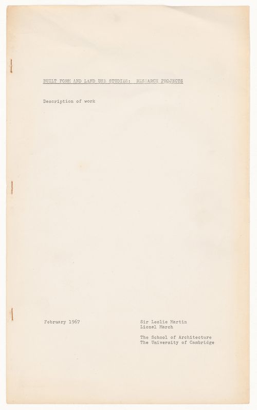 Built Form and Land Use Studies: Research Projects paper