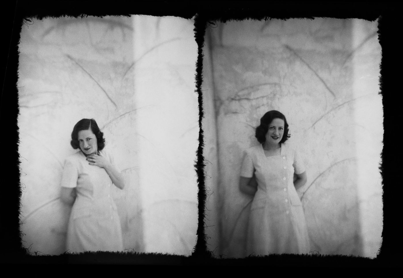 Portraits de Clorinthe ou Cécile Perron posant dans le grand atelier de la maison d'Ernest Cormier, Montréal