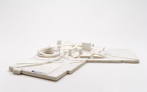 Conceptual site model for first phase of competition for BWM Welt [BMW World], Munich, Germany