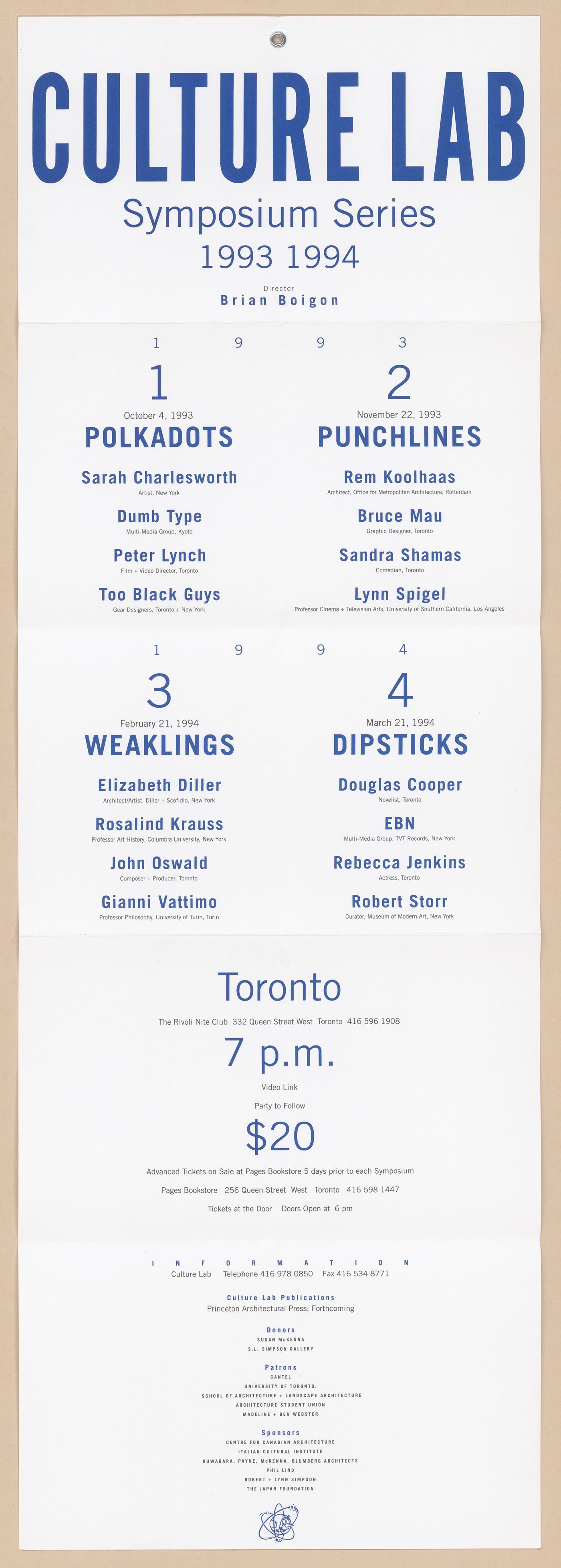 Culture Lab symposium series poster, 1993-1994