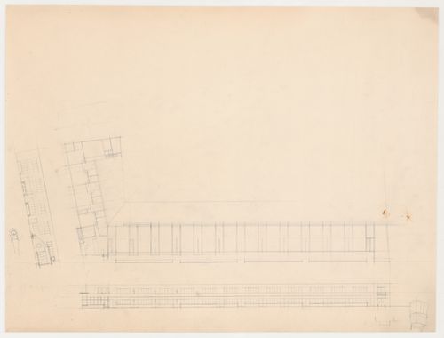 Plan and principal and lateral elevations for industrial row houses, Hoek van Holland, Netherlands
