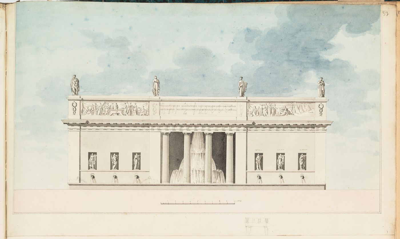 Project for the redevelopment of the École de médecine and surrounding area, Paris: Elevation for a fountain for the Clinique de l'École de médecine