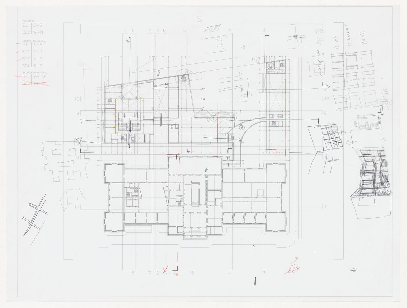 Plan and sketches for Renovação e extensão do Museu Stedelijk [Restoration and extension of Stedelijk Museum], Amsterdam