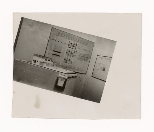 View of small-scale model and plans of unidentified house by BDA architect Fritz Nathan