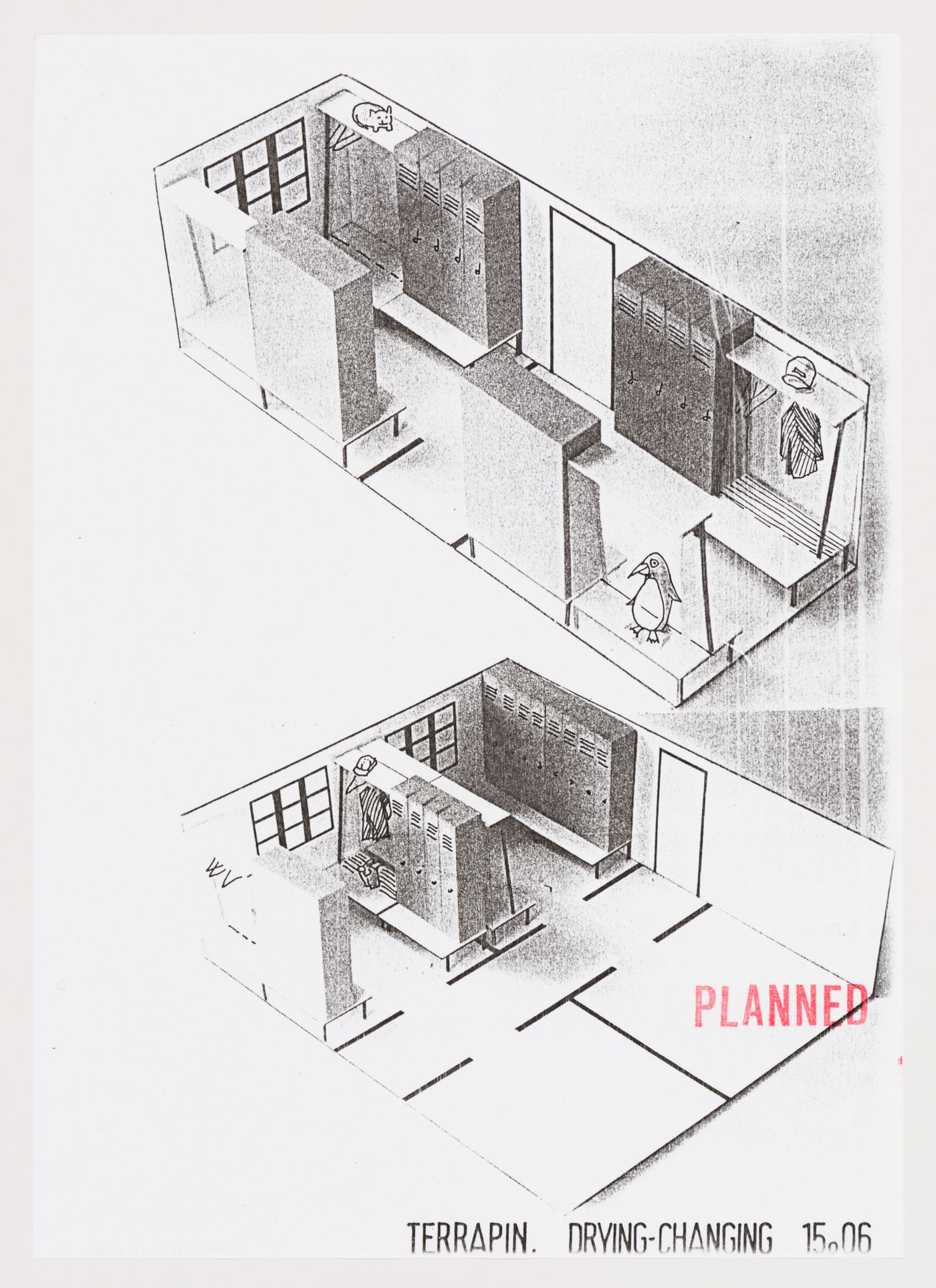 McAppy: interior perspectives of "Terrapin" portable buildings used as drying-changing facilities