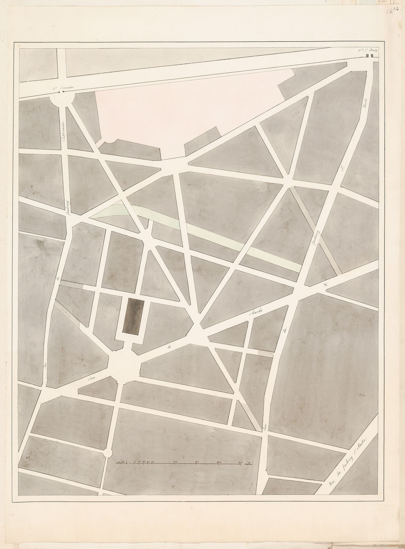 Project for a horse auction house and infirmary, Clos St. Charles, nouveau quartier Poissonnière: Block plan