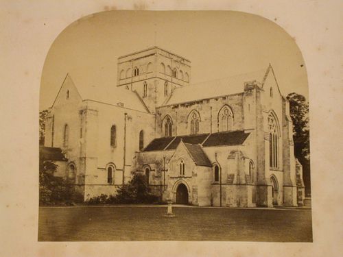 Partial view of St. Cross Church showing the nave, a transept and the tower, Winchester, Hampshire, England