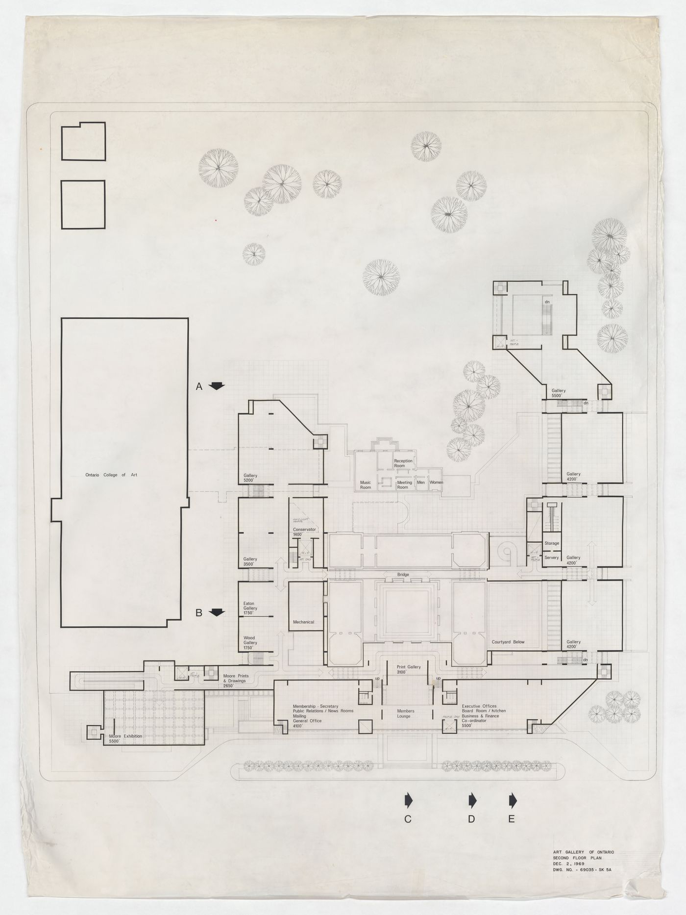Second floor plan for Henry Moore Sculpture Centre, Art Gallery of Ontario, Stage I Expansion, Toronto