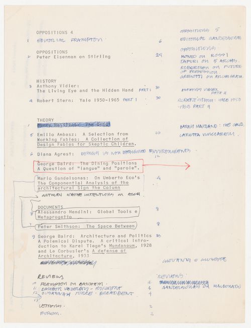 Editorial notes on Oppositions  no. 4 and no. 5 with annotations by Peter D. Eisenman