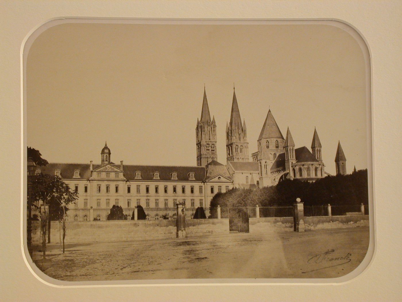 View of Lycée Impérial and towers and apse of St. Étienne, Caen, France