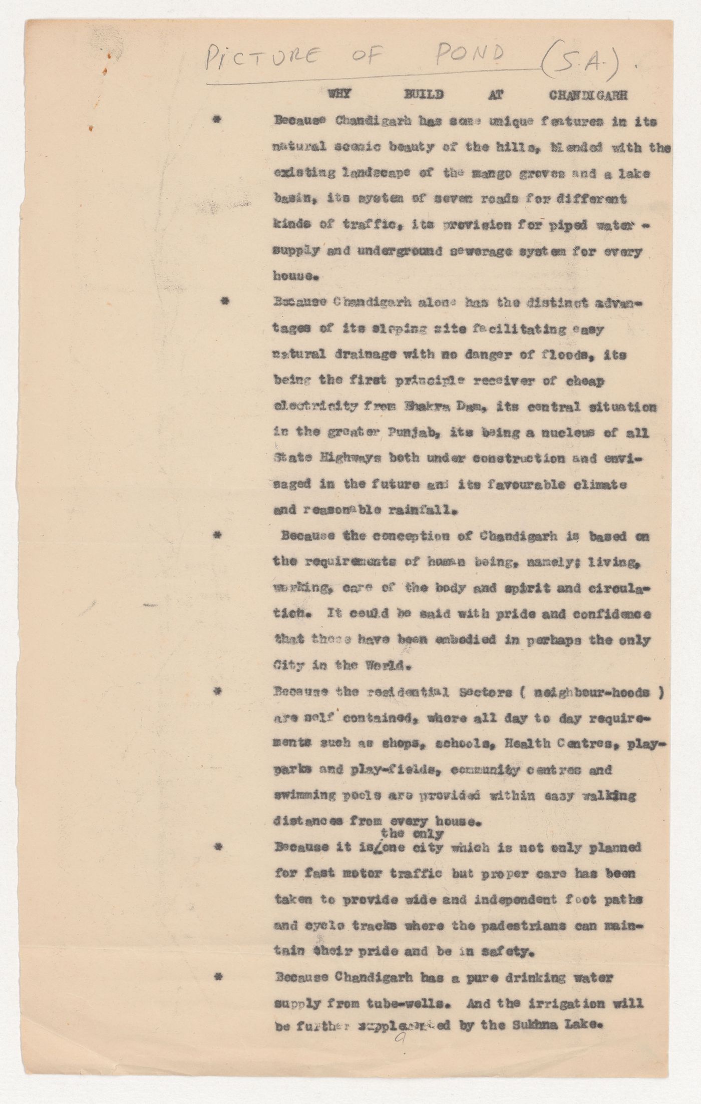 Text entitled "Why build at Chandigarh"