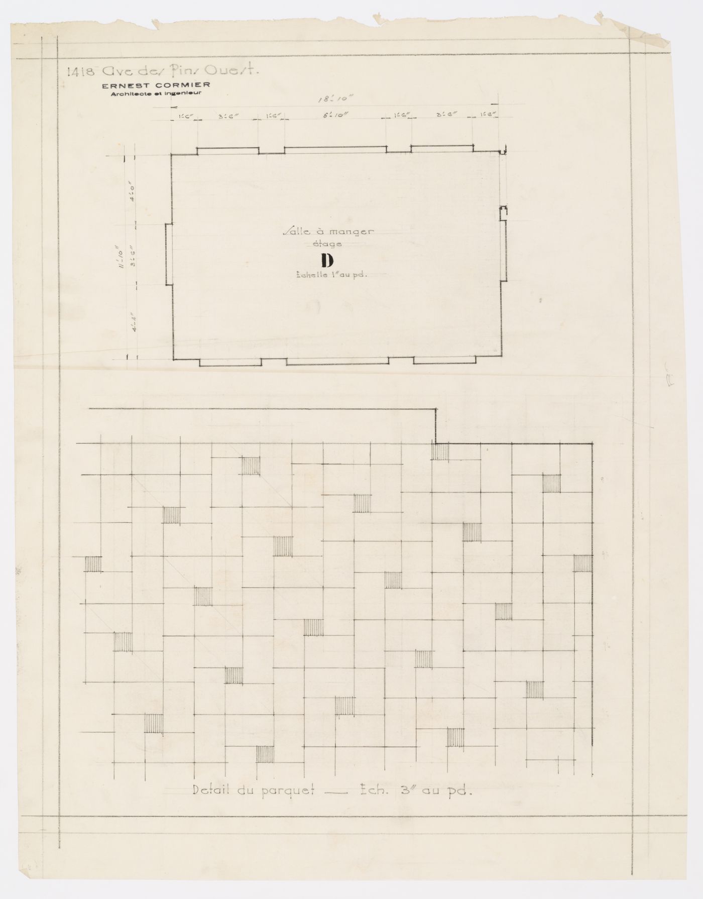 Détails du parquet de la salle à manger,  Résidence Ernest Cormier, 1418 Avenue des Pins Ouest, Montréal, Canada (1929-1957)