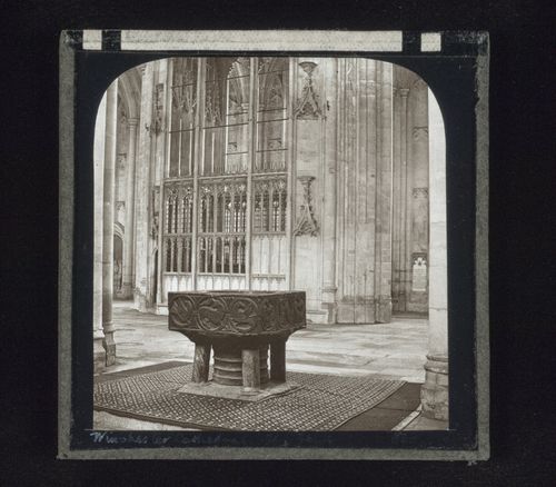 View of baptismal font in Winchester Cathedral, Winchester, Hampshire, England
