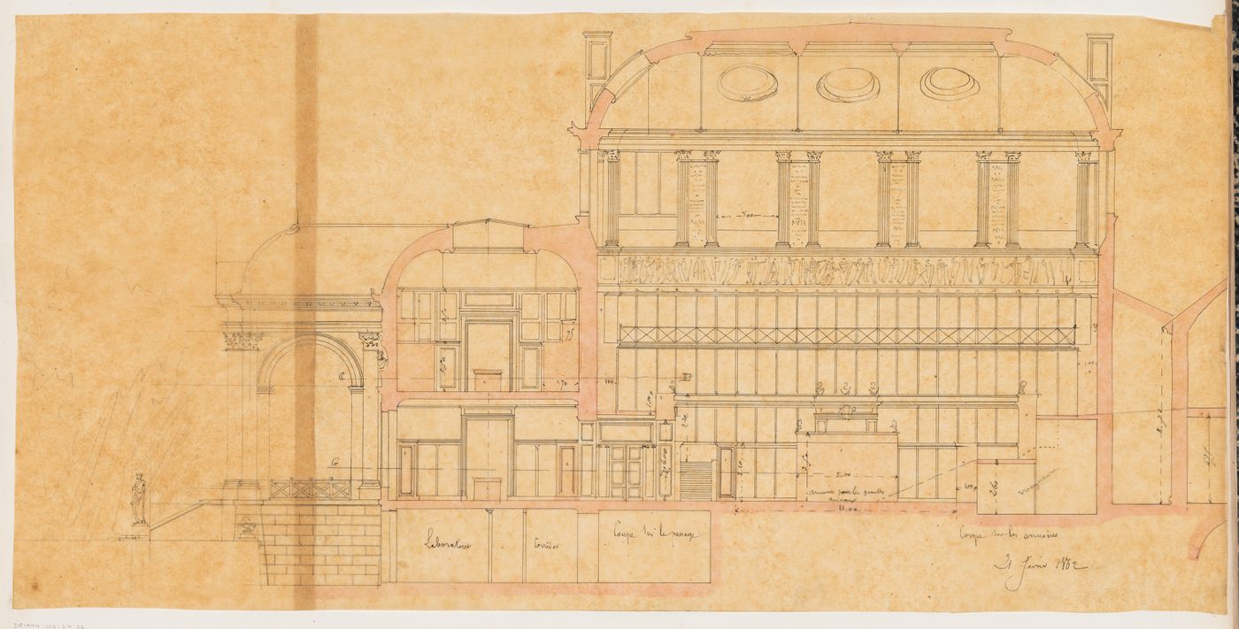 Project for a Galerie de zoologie, 1862: Cross section