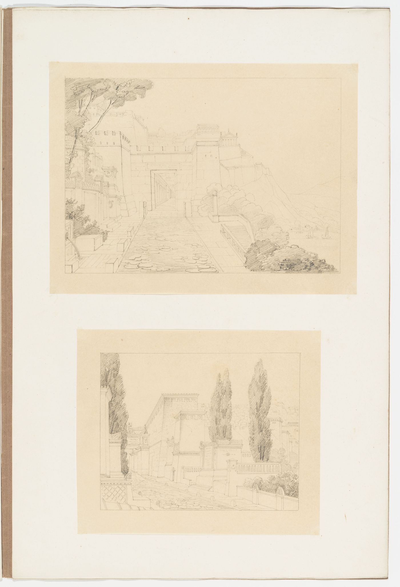 Two views of an unidentified fortified town, Italy